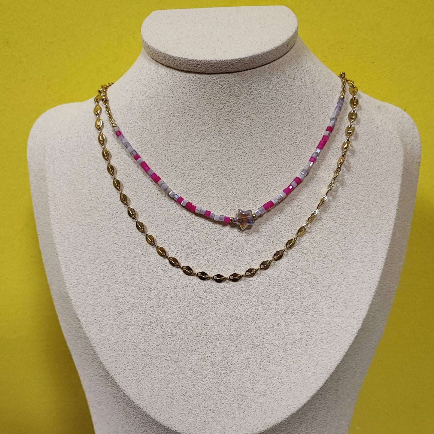 Collana fucsia doppio filo con stellina