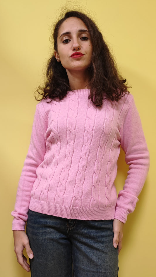 Maglione trecce rosa