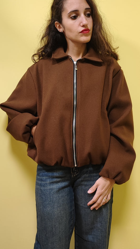 Bomber cammello tessuto cappotto