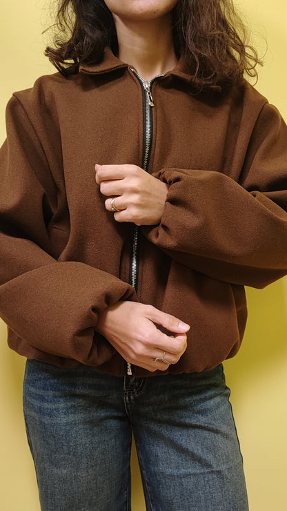 Bomber cammello tessuto cappotto