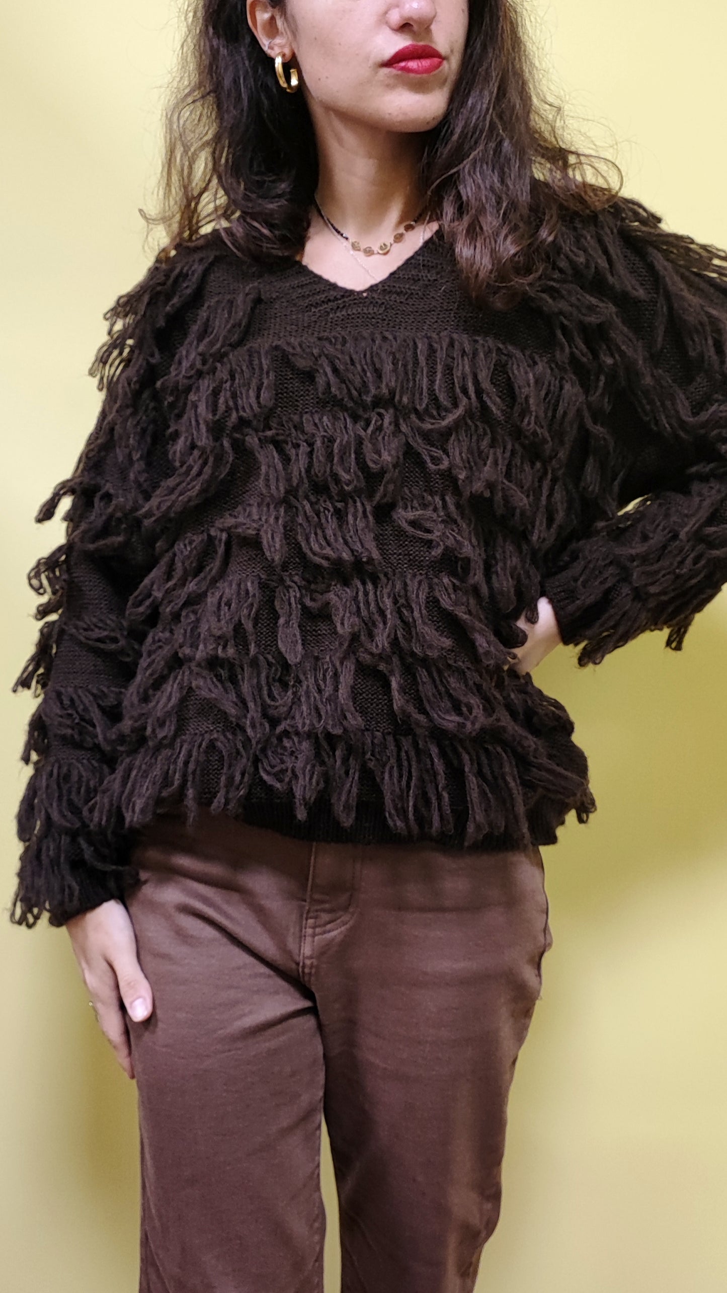 Maglione frange marrone