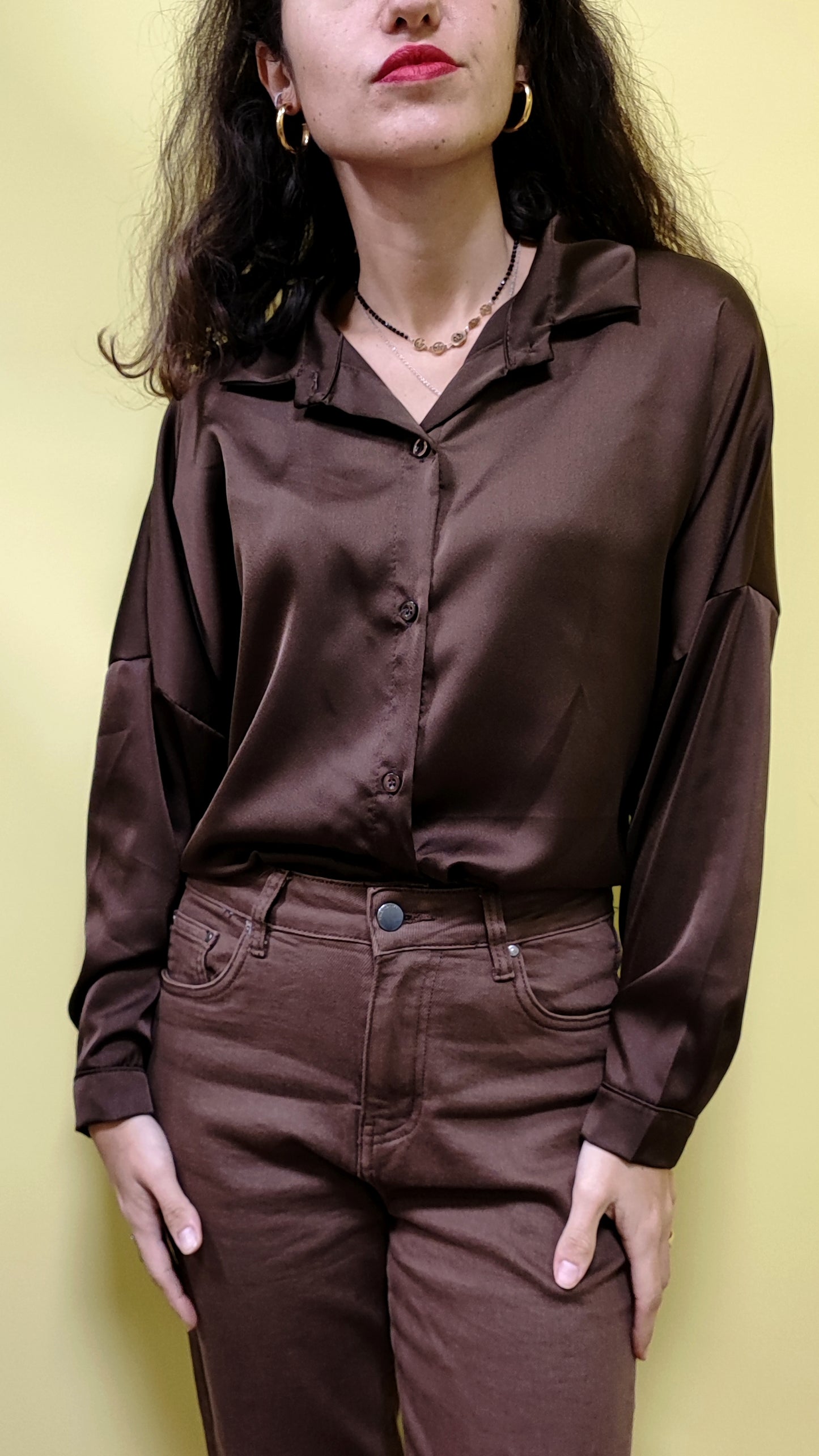 Camicia raso marrone