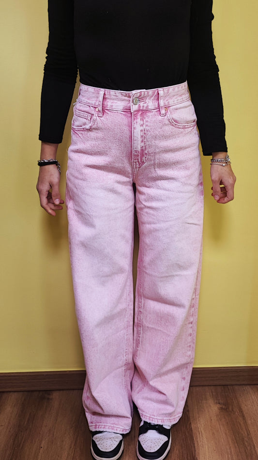 Jeans palazzo rosa slavato