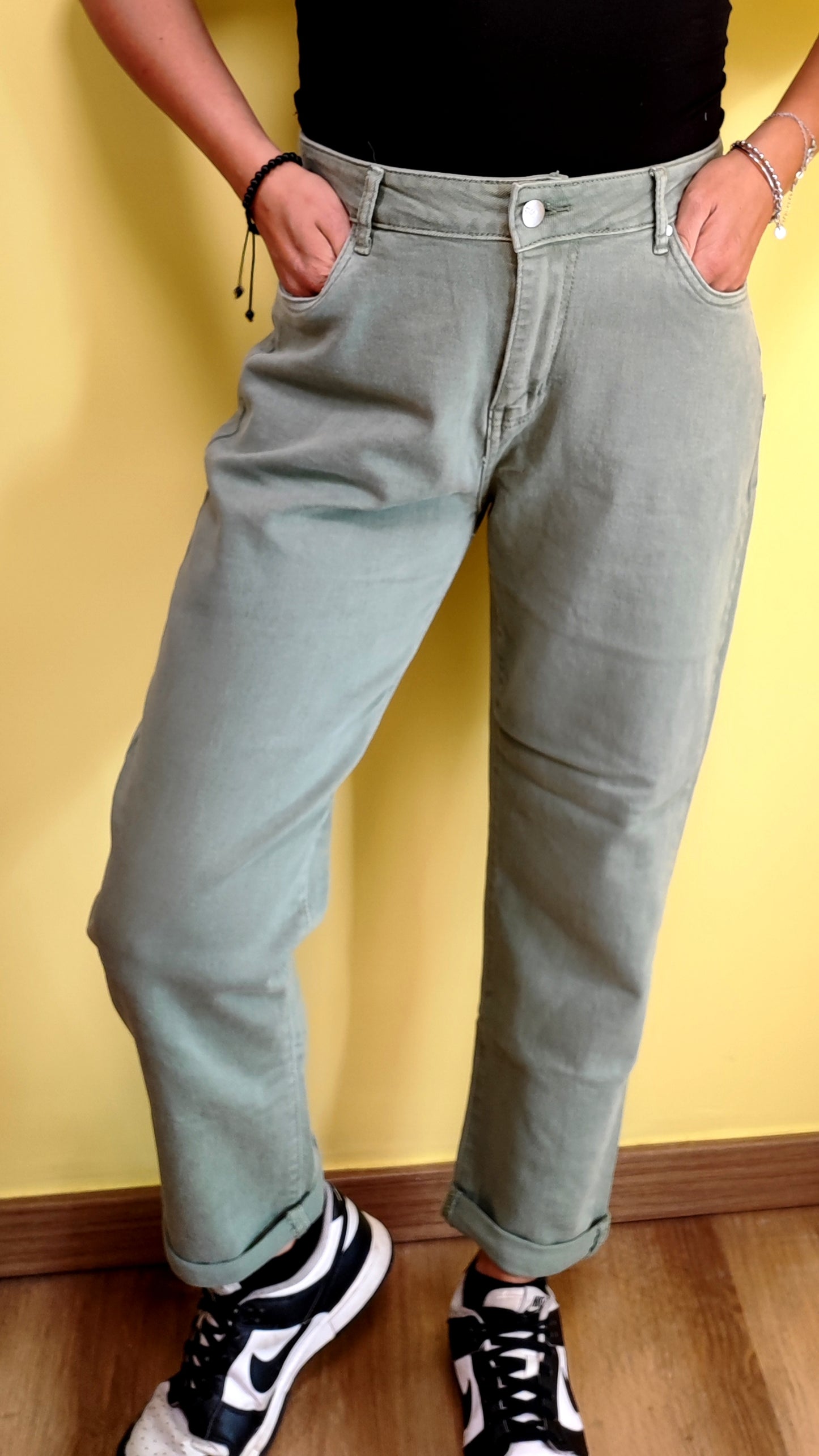 Jeans mom fit verde