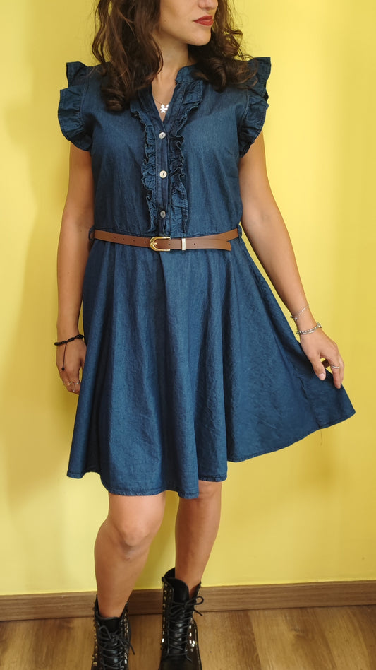 Abito effetto jeans con cintura