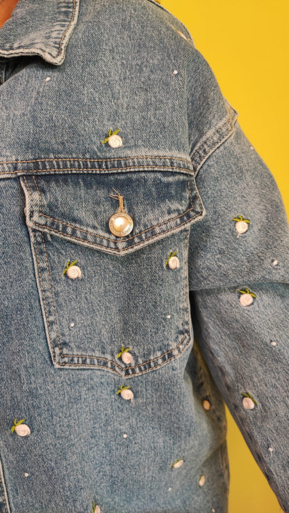 Giacca jeans roselline