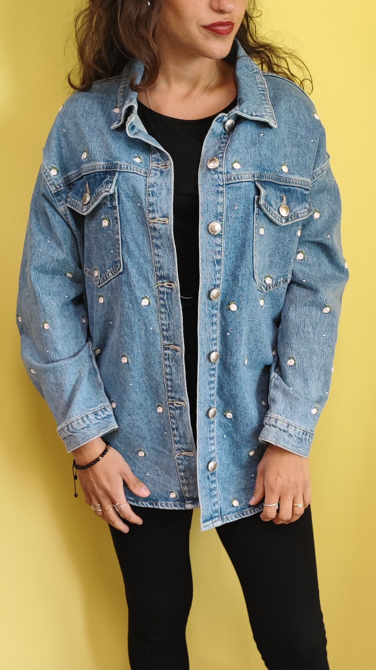 Giacca jeans roselline
